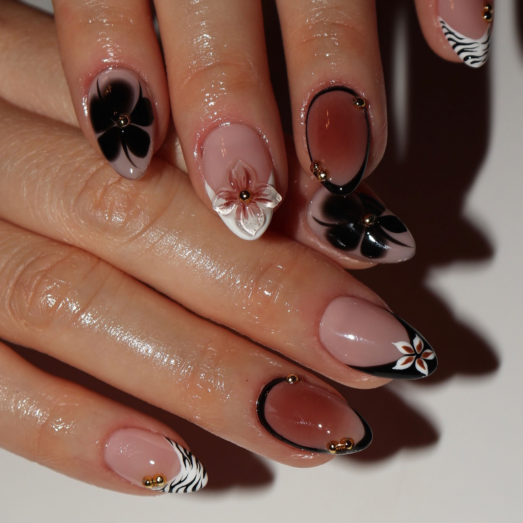 24pcs Flower False Nails Brown - Pressed Flower Art 评论和价格