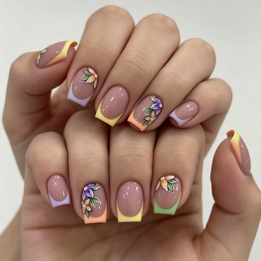 24Pcs Pink Floral French Tip G - Pressed Flower Art 评论和价格