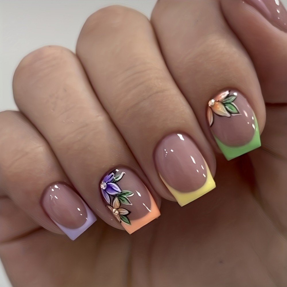 24Pcs Pink Floral French Tip G - Pressed Flower Art 评论和价格