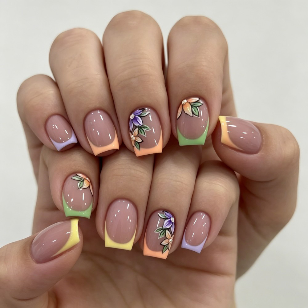 24Pcs Pink Floral French Tip G - Pressed Flower Art 评论和价格