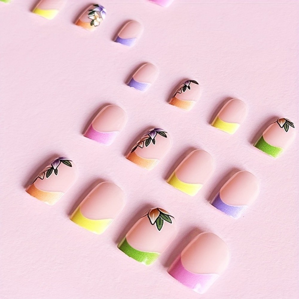 24Pcs Pink Floral French Tip G - Pressed Flower Art 评论和价格