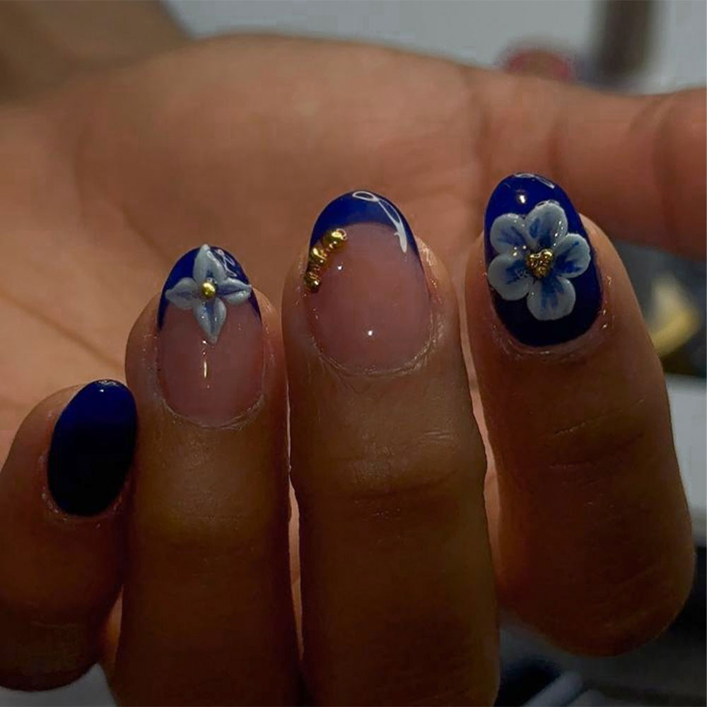 24pcs Short Oval 3D Gel Nail S - Pressed Flower Art 评论和价格