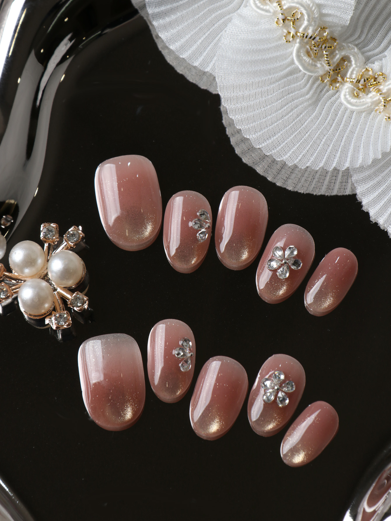 10Pcs Press on Nails Short Cat - Pressed Flower Art 评论和价格