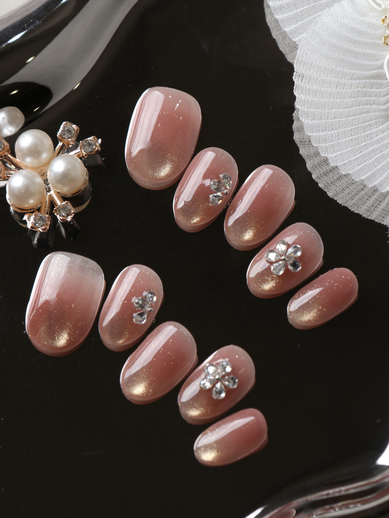 10Pcs Press on Nails Short Cat - Pressed Flower Art 评论和价格