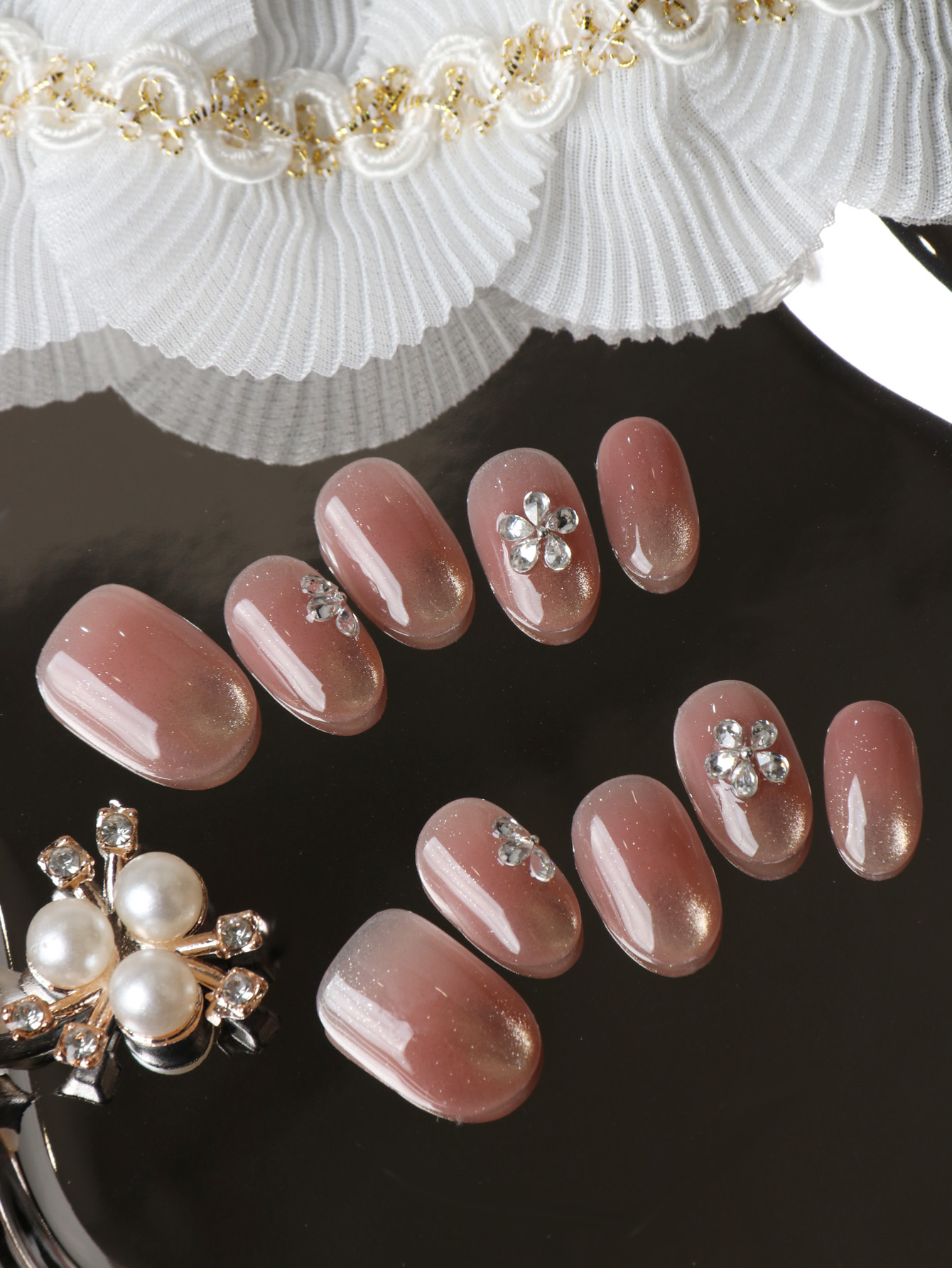 10Pcs Press on Nails Short Cat - Pressed Flower Art 评论和价格